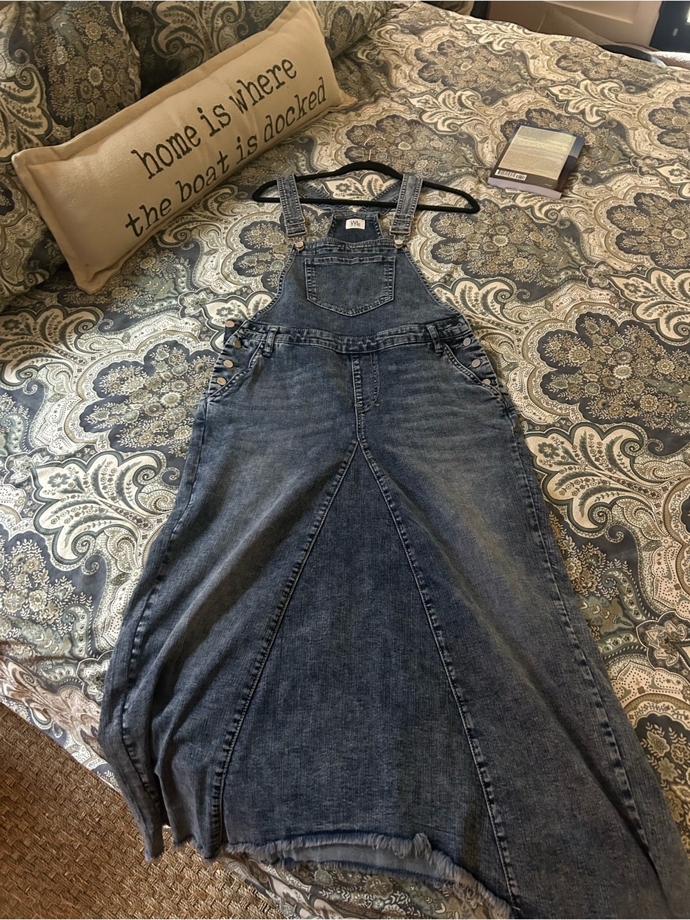 Washed Blue Denim Overall Maxi Skirt
